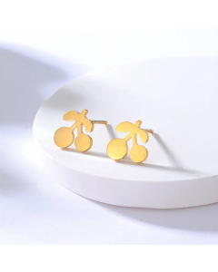 Fashion Cute Stainless Steel Electroplating 18K Gold Cherry Stud Earrings