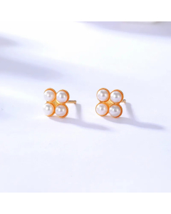 Fashion Pearl Diamond Stainless Steel Electroplating 18K Gold Stud Earrings