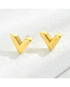 Simple Fashion Letter V Titanium Steel 14K Gold-Plated Stud Earrings