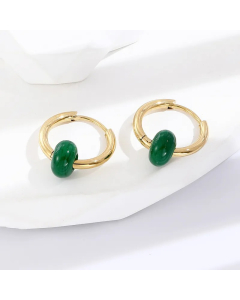 Titanium Steel Fashion Gold Earrings Green Round Earrings