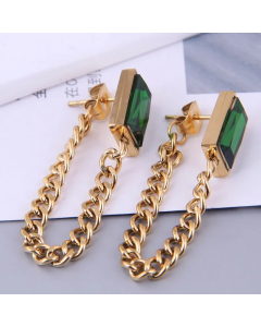 Korean Fashion Green Gem Personality Titanium Steel Earrings Wholesale