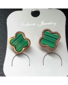 Fashion Titanium Steel Green Stripes Four-Leaf Clover Earrings