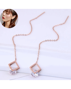 Korean Fashion Simple Titanium Steel Earrings Square Zircon Personality Long Earrings