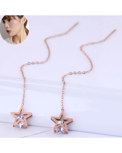 Korean Version Of Fashion Titanium Steel Earrings Five-Pointed Star Zircon Personalized Long Earrings