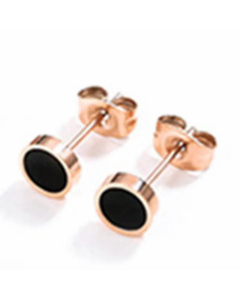 Women Titanium Steel Black Small Circle Stud Earrings