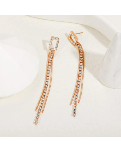 Fashion 14K Gold Plated Titanium Steel Rhinestone Tassel Earrings