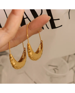 Fashion Geometric Boat Type Embossed Ear Clip Titanium Steel Plated 18K Gold Earrings