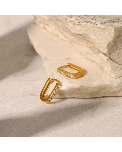Fashion 18K Gold Plated U-Shaped Micro-Inlaid Zirconia Stainless Steel Earrings