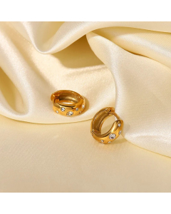 New Style White Cubic Zirconia Stainless Steel 18K Gold Plated Ring-Shaped Earrings