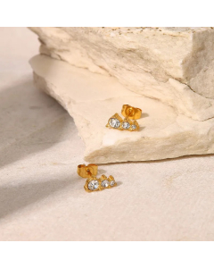 Fashion Stainless Steel 18K Gold Plated White Zircon Stud Earrings