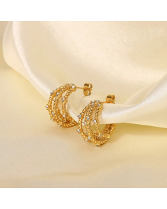 Fashion Gold Zircon C-Shaped Stainless Steel Hollow Plating Earrings