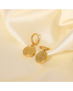 Fashion Women Stainless Steel Queen Elizabeth Avatar Coin Drop Earrings
