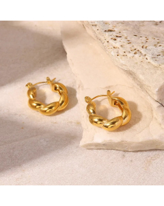 Fashion 18K Gold Twist C-Shaped Women Geometric Stainless Steel Earrings