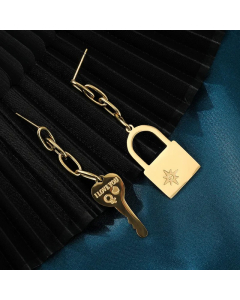 Fashion New Key Lock Stainless Steel Long Earrings Asymmetric Titanium Steel Earrings