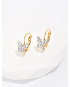 Fashion Simple Stainless Steel Electroplated 18K Gold Inlaid Zircon Butterfly Earrings