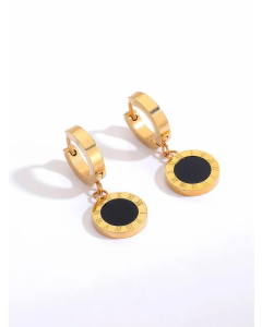 Simple Stainless Steel Electroplating 18K Gold Roman Numeral Black Pendant Earrings