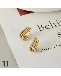 Multi-Layer Hook-Shaped Titanium Steel 18K Gold-Plated Stud Earrings
