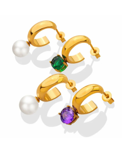 Fashion Colorful Zircon Shining Geometric Titanium Steel Earrings