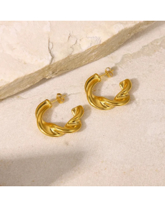 Fashion 18K Gold Plated Twisted C-Shaped Geometric Stainless Steel Twisted Hoop Earrings