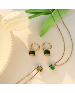 Fashion Titanium Steel Claw Buckle Emerald Zircon Earrings Titanium Steel Jewelry