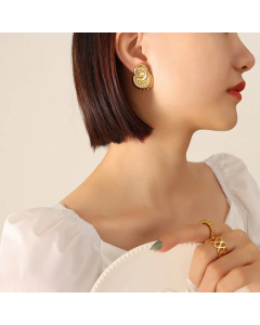 Fashion Embossed Around Stud Earrings Female Titanium Steel