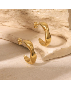 Fashion Simple 14K Gold-Plated Stainless Steel Irregular C-Shaped Earrings