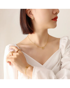 Fashion Smiley Clavicle Necklace Female Titanium Steel Bracelet Earrings Set