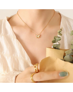 Simple Butterfly White Sea Shell Necklace Set Earrings Stud Earrings 18K Gold Titanium Steel