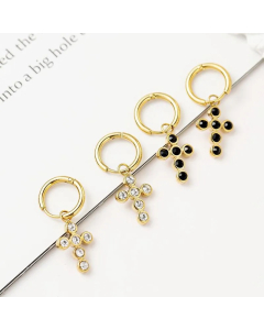 Women Fashion Simple Style Cross Titanium Steel Artificial Gemstones Earrings Plating Stainless Steel Earrings