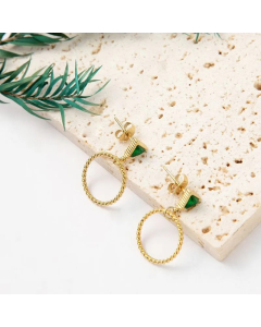 Women Fashion Simple Style Geometric Titanium Steel Artificial Gemstones Earrings Stainless Steel Earrings