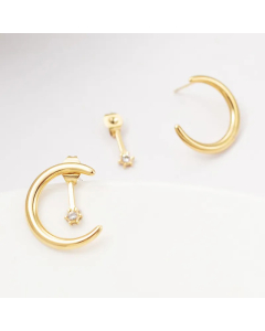 Women Fashion Simple Style Star Moon Titanium Steel Artificial Gemstones Earrings Stainless Steel Earrings