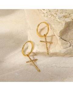 Simple Style Geometric Cross Plating Zircon Stainless Steel Earrings