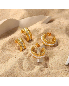 Retro Geometric Plating Artificial Pearl Zircon Stainless Steel Earrings