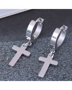 Trendy Silvery Golden Pendant Cross Shape Titanium Steel Hoop Earrings