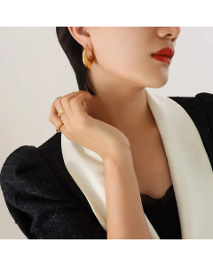 Simple Retro Golden Glossy Medium Size Titanium Stud Earrings