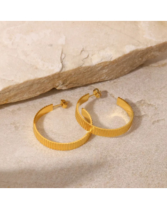 Fashion Simple 18K Gold Stainless Steel Rib C-Shaped Big Earrings