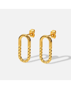Fashion Simple 18K Gold Oval Semi-Glossy Semi-Twist Stainless Steel Earrings