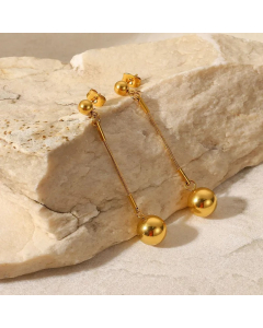 Fashion 18K Gold Long Small Golden Balls Stainless Steel Eardrops Earrings