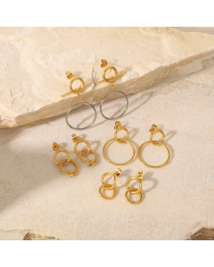 New Style 18K Gold Plated Stainless Steel Hollow Circle Pendant Earrings