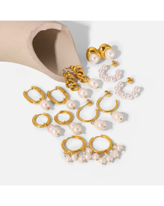 Fashion New Style 18K Gold Plated Stainless Steel Pearl Pendant Earrings