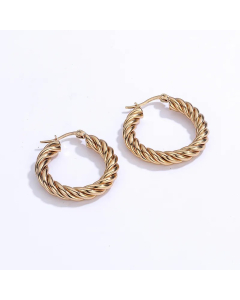 Fashion Simple Stainless Steel Electroplated 18K Gold Hemp Pattern Earrings