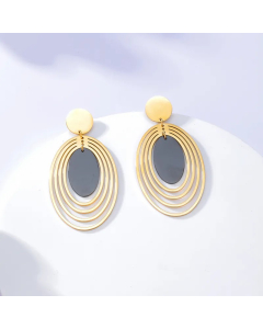 Fashion Multi-Layer Oval Electroplated 18K Gold Stainless Steel Earrings