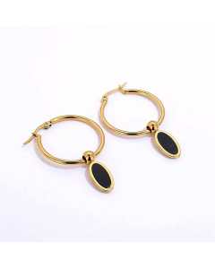 Fashion Creative Stainless Steel Electroplated 18K Black And Golden Oval Earrings