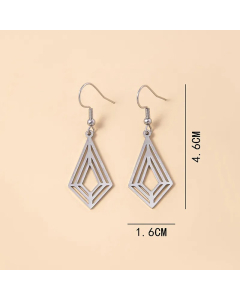 Fashion Geometric Stainless Steel Women Hollow Rhombus Glossy Earrings Jewelry