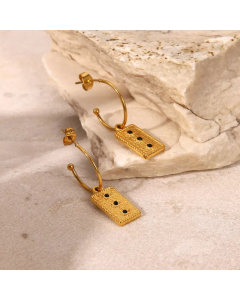 Fashion 18K Gold Square Star Inlaid Black Zircon Pendant Stainless Steel Earrings
