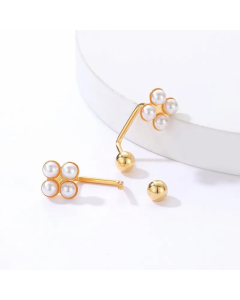Fashion Creative Simple Stainless Steel Electroplated 18K Gold Small Pearl Earrings