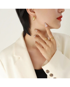 Women Fashion C Shape Titanium Steel Earrings Plating Metal Zircon Stainless Steel Earrings
