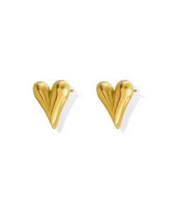 Women Sweet Heart Shape Stainless Steel Ear Studs Heart Metal No Inlaid Stainless Steel Earrings