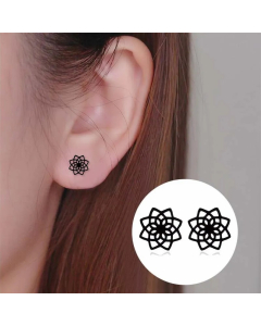 Women Simple Style Lotus Stainless Steel No Inlaid Earrings Ear Studs Stainless Steel Earrings