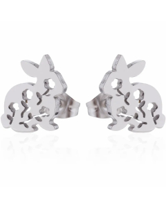 Women Simple Style Rabbit Stainless Steel No Inlaid Ear Studs Hollow Out Stainless Steel Earrings